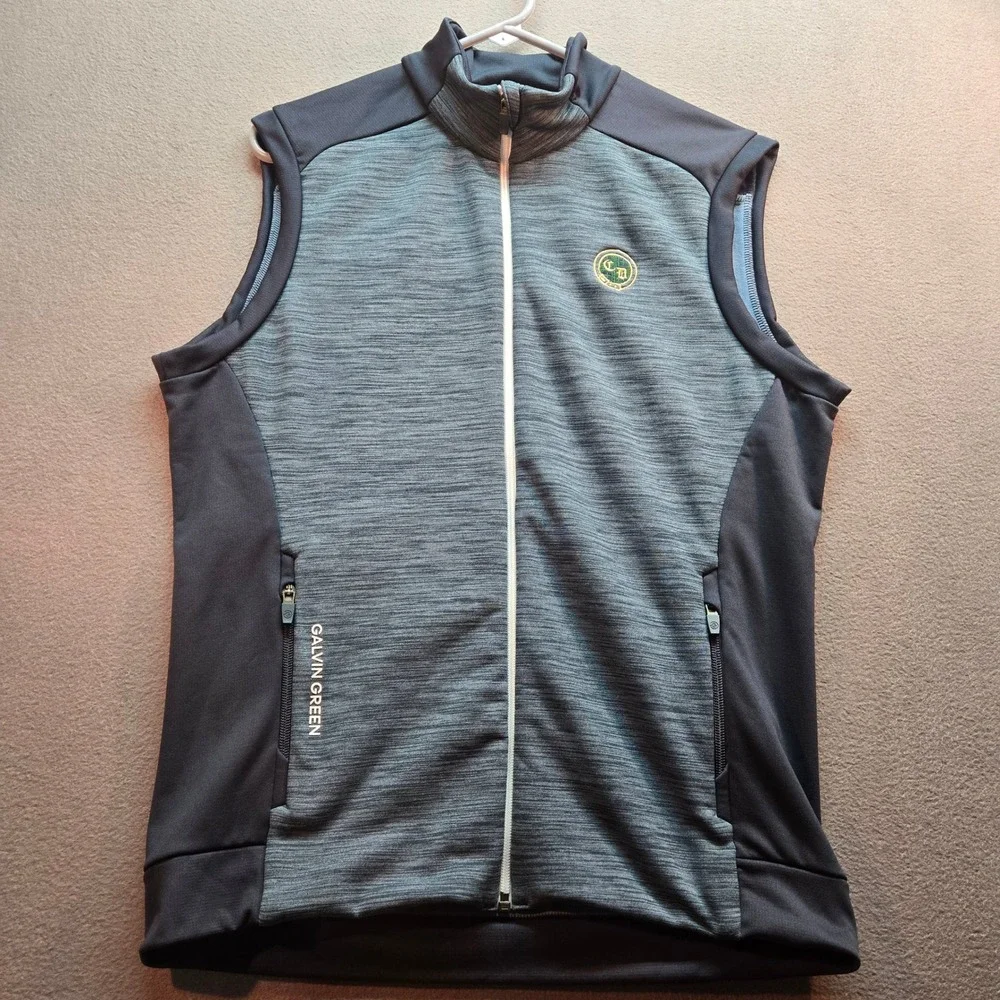 Galvin Green Mens Golf Vest Gray Navy Blue Full Zip Mock Neck Performance Size M